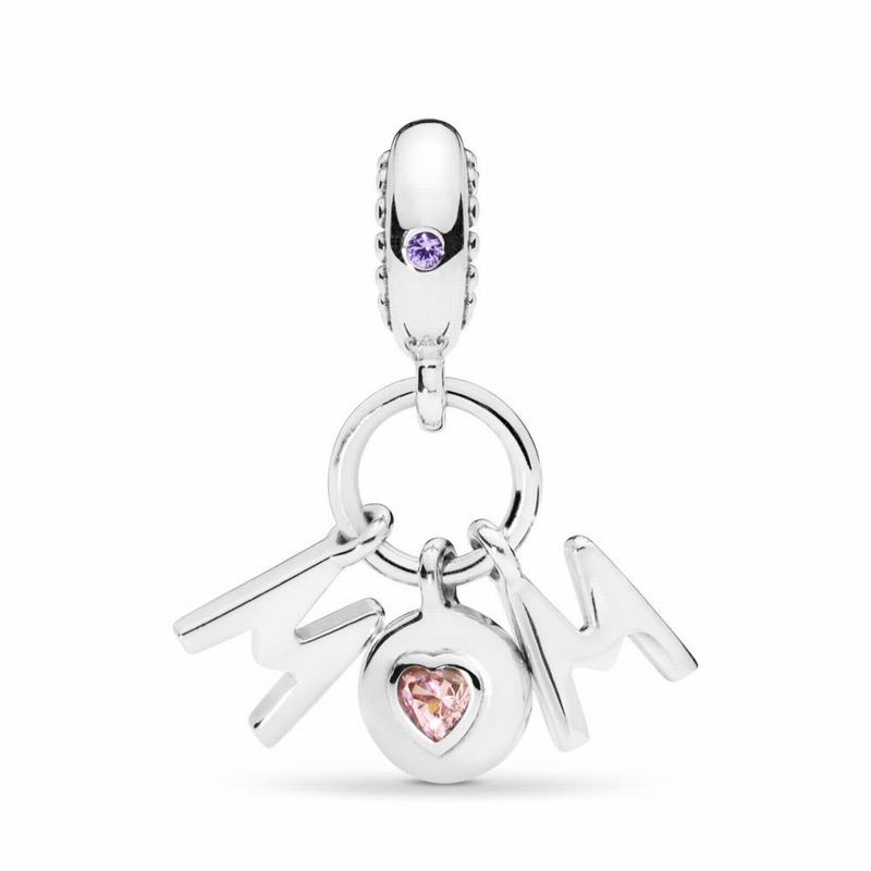 Pandora Perfect Mom Dangle Charm Ireland - Sterling Silver/Pink/Crystal - 654120XHV